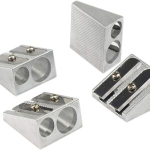 pencil sharpeners manual twin metal dual sharpening blade double holes rectangular pencil sharpener for colored graphite pencils crayons jumbo, pack of 4,silver